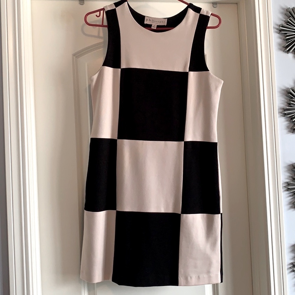 PHILOSOPHY CHECKERED BLACK/TAN DRESS SZ. S